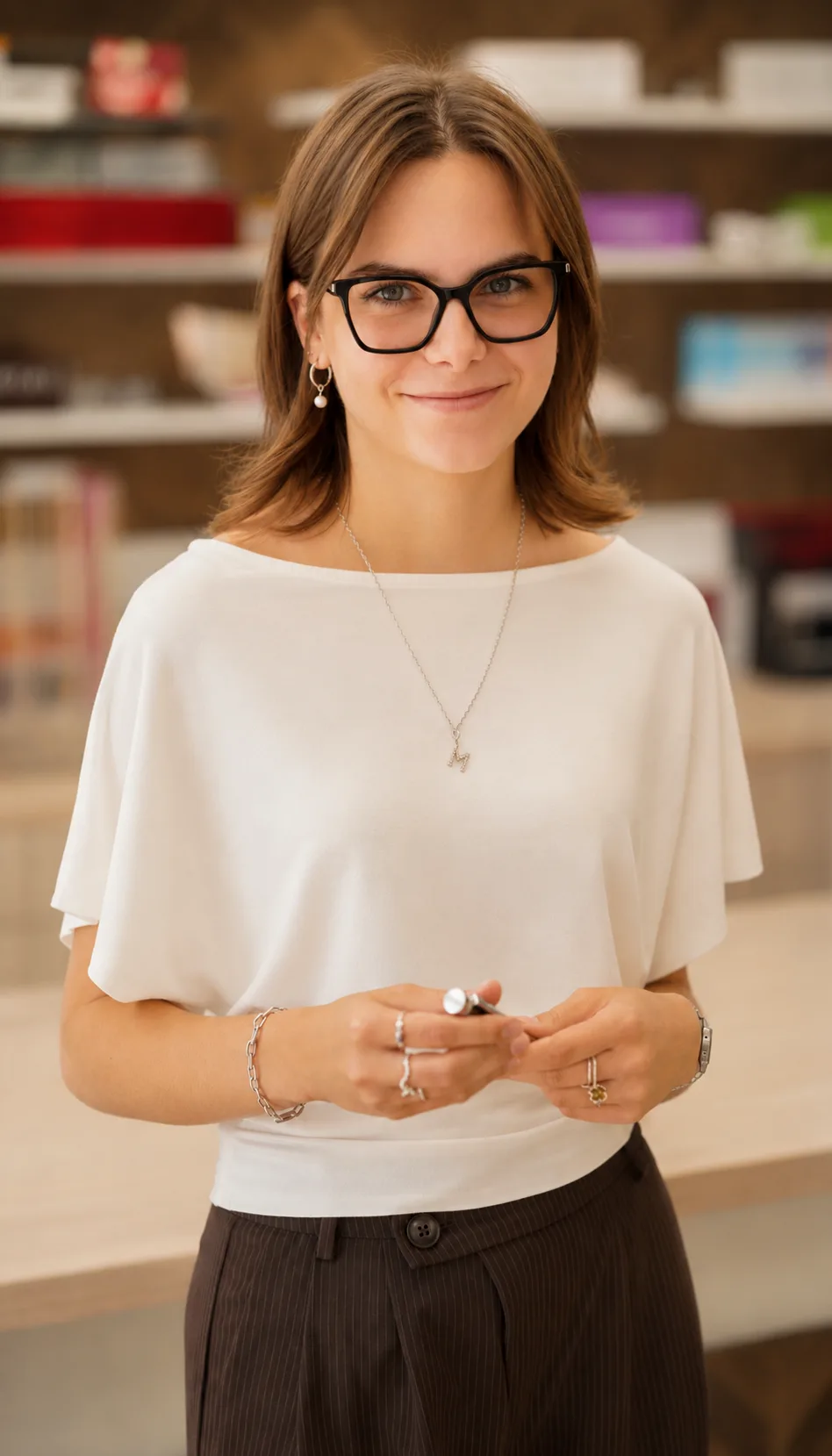 Marysia Ziółkowska, optyk, w salonie optycznym Ziółkowscy
